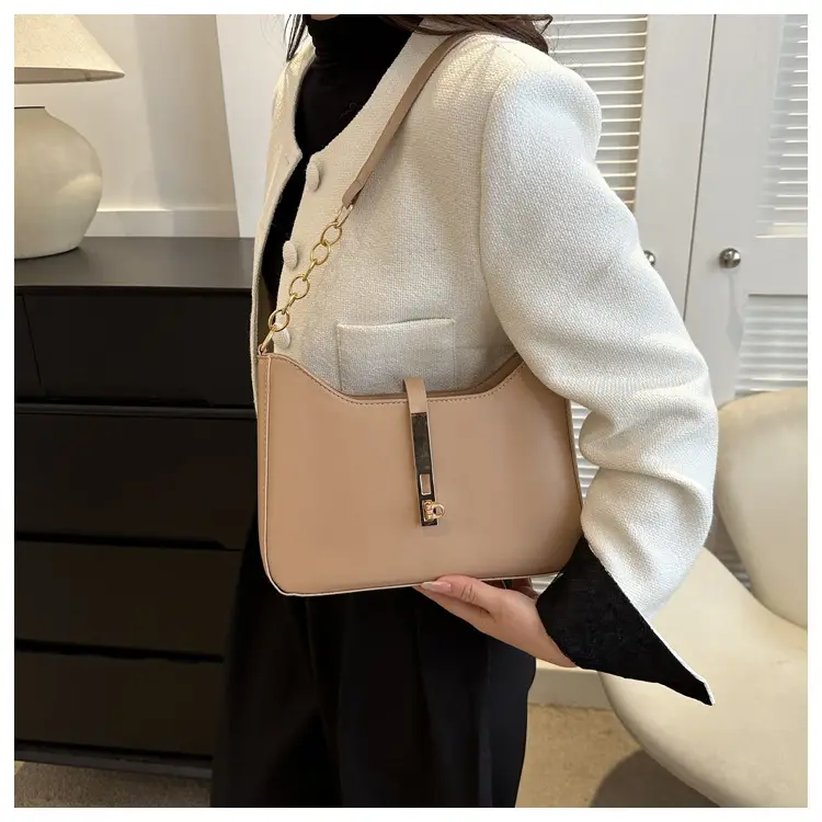 Retro French Style Women's Shoulder Bag Brown Gold Chain — feature 15