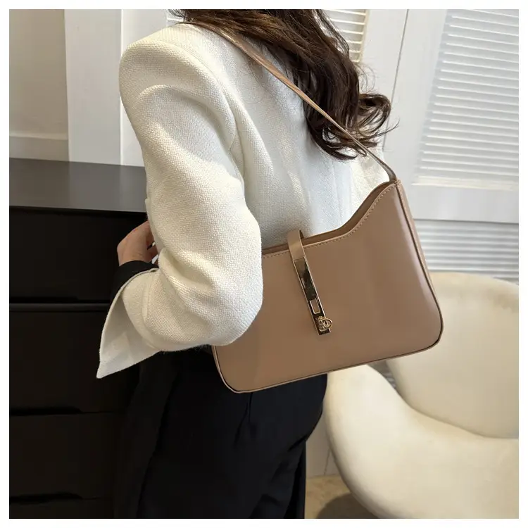 Retro French Style Women's Shoulder Bag Brown Gold Chain — feature 16