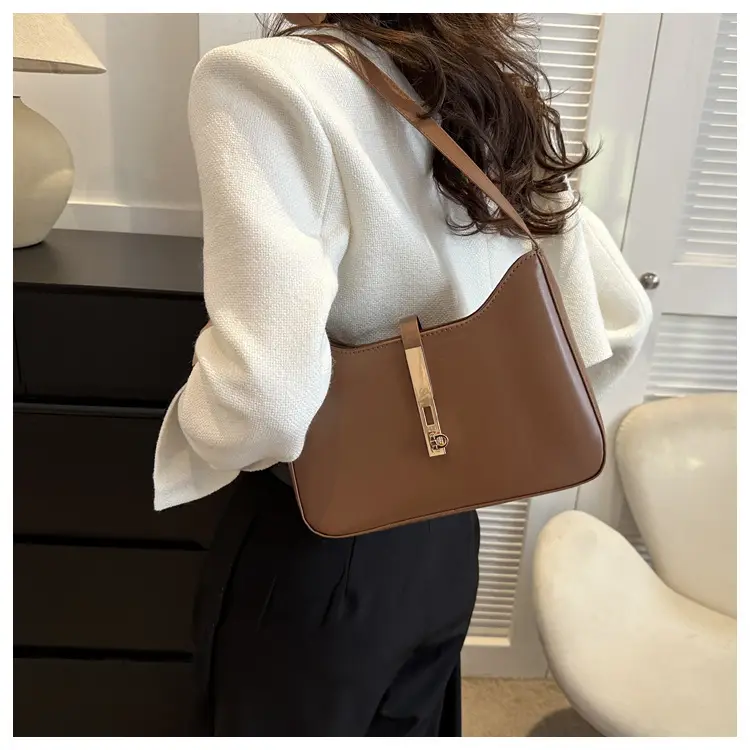 Retro French Style Women's Shoulder Bag Brown Gold Chain — feature 20