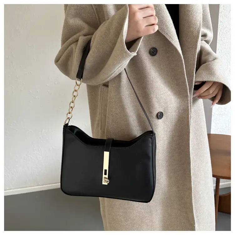 Retro French Style Women's Shoulder Bag Brown Gold Chain — feature 9