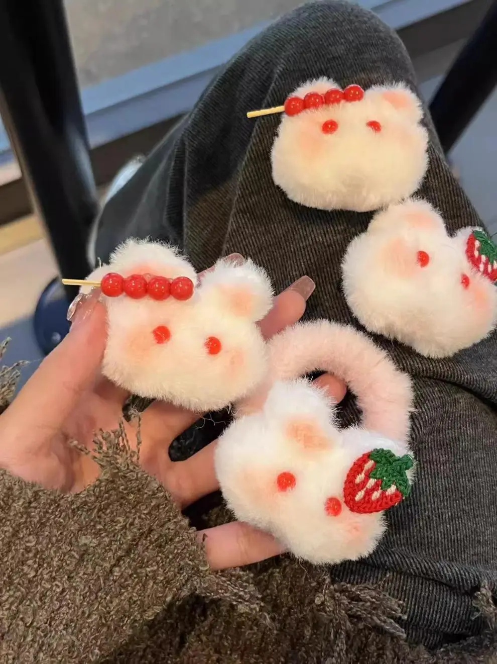 Cute Strawberry Rabbit Hair Rings for Girls — feature 1