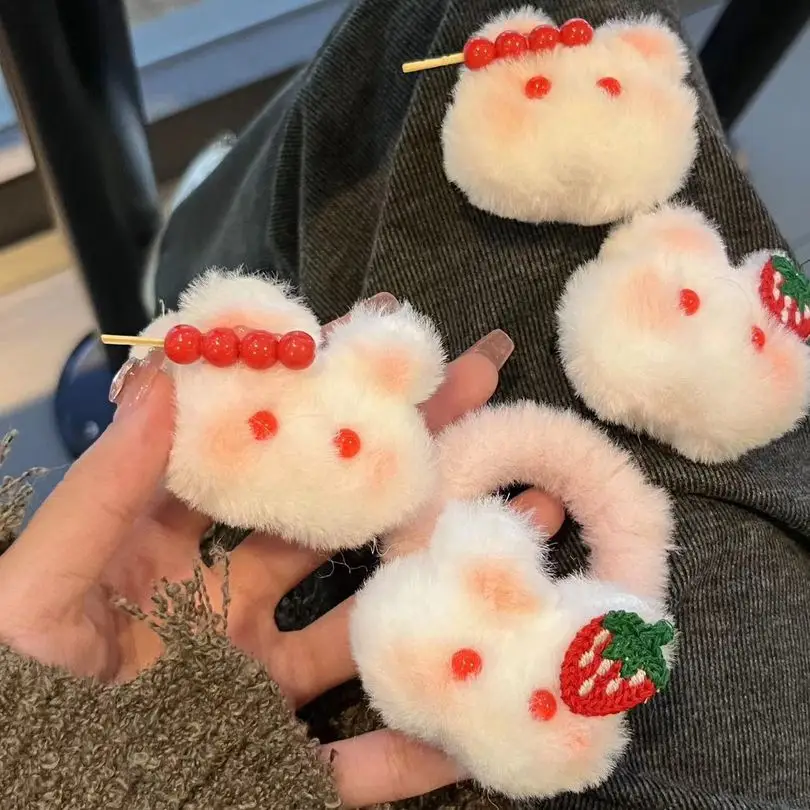 Cute Strawberry Rabbit Hair Rings for Girls — feature 4