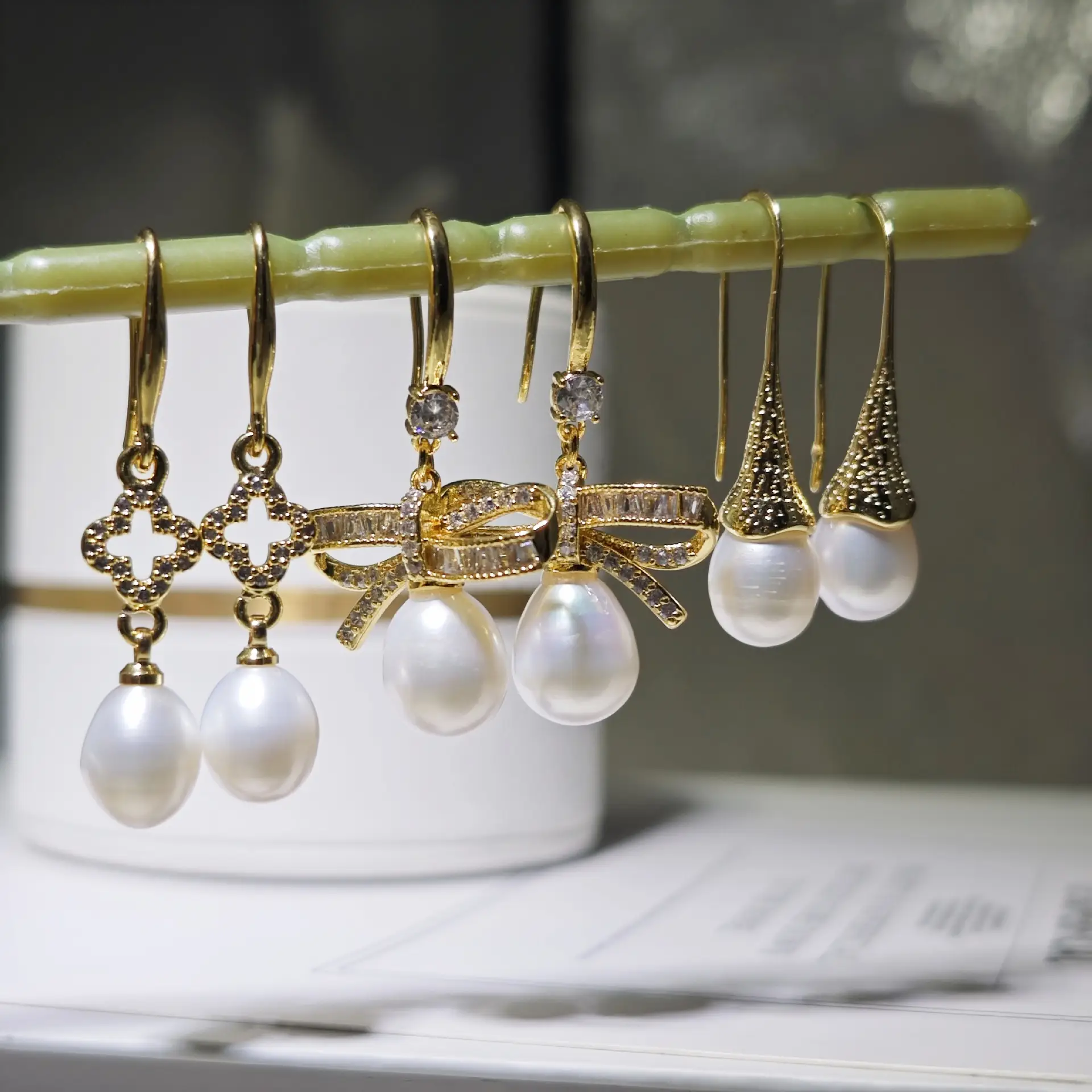 18K Gold Plated Pearl Earrings Set for Women