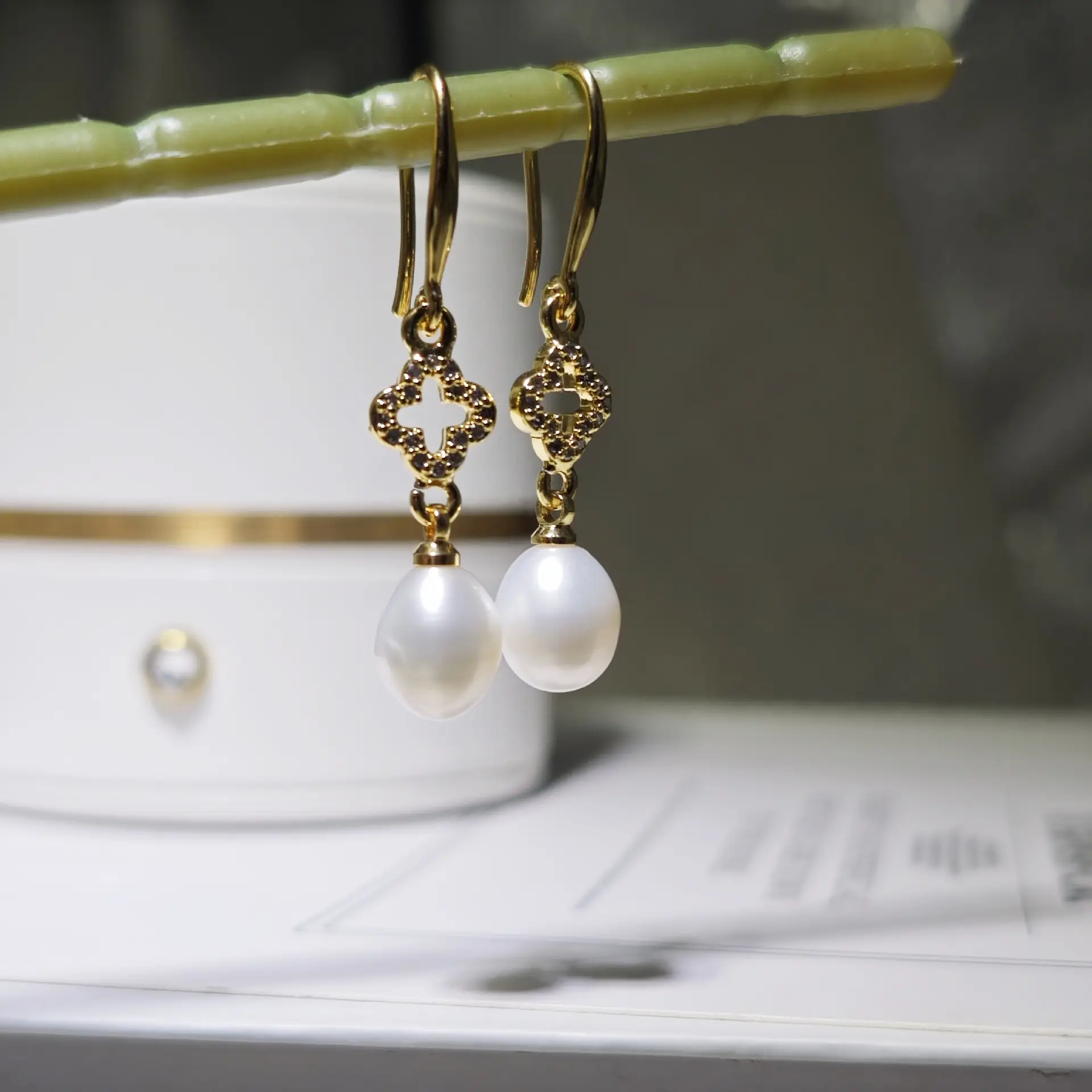 18K Gold Plated Pearl Earrings Set for Women