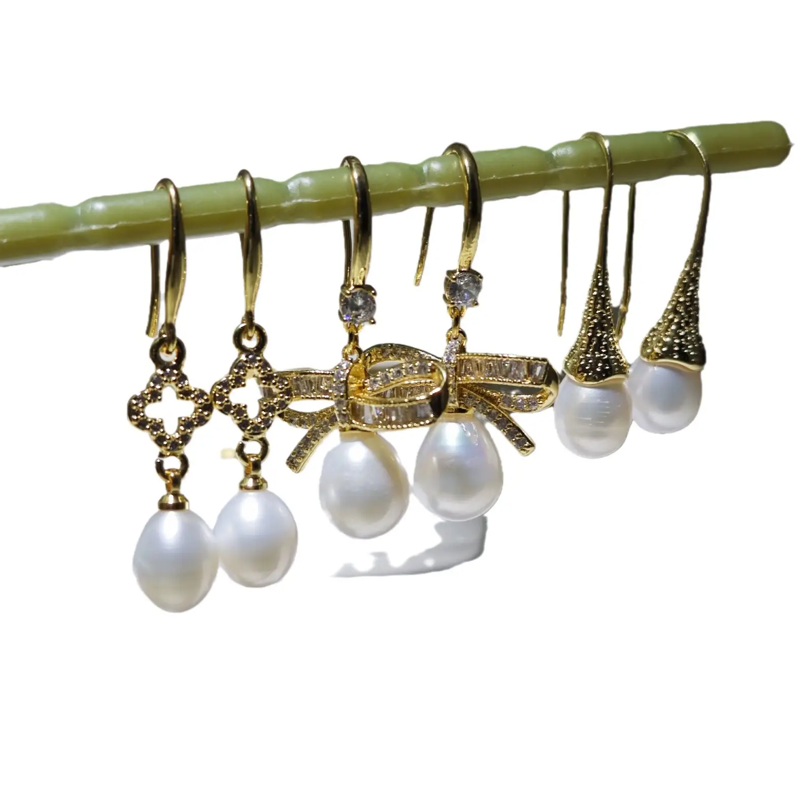 18K Gold Plated Pearl Earrings Set for Women