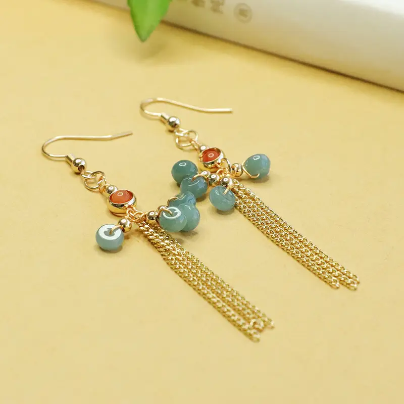 Aiyu Blue Jade Tassel Earrings Wholesale Dropshipping - Image 3
