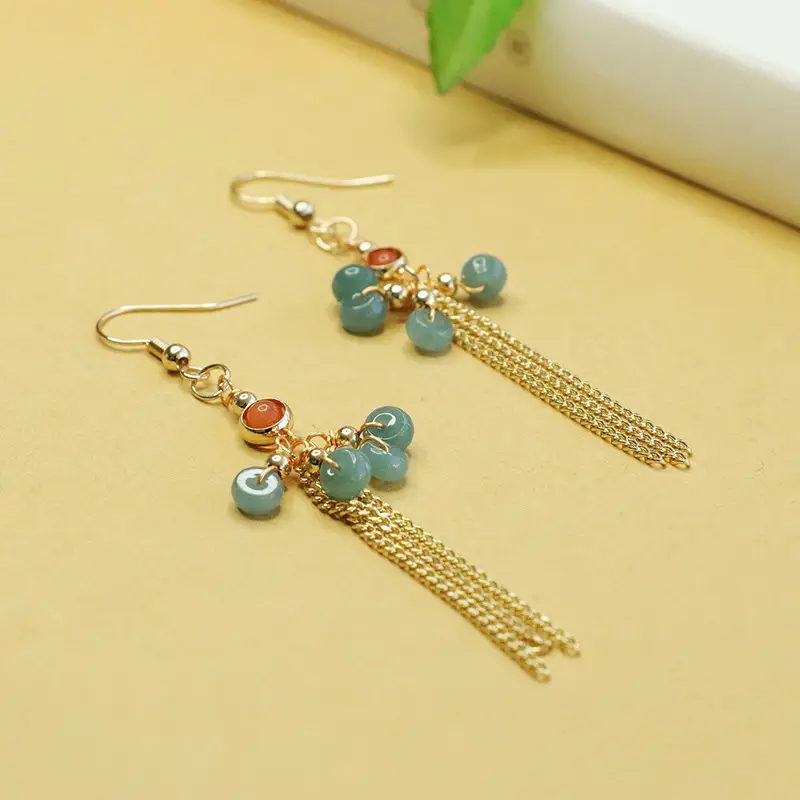 Aiyu Blue Jade Tassel Earrings Wholesale Dropshipping - Image 4