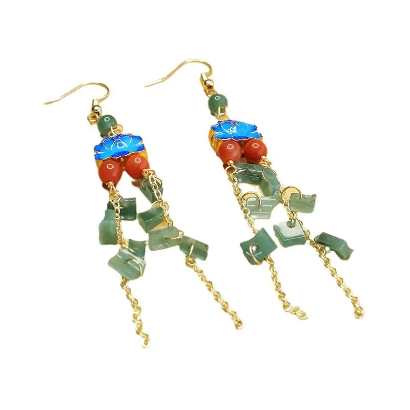 Aiyu Natural Jade Blue Water Earrings Enamel Blue Lotus Ear Hooks Ethnic Style Wholesale Dropshipping S3120909 - Image 5