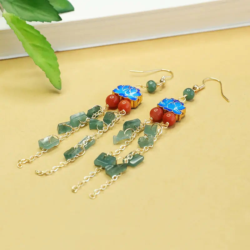 Aiyu Natural Jade Blue Water Earrings Enamel Blue Lotus Ear Hooks Ethnic Style Wholesale Dropshipping S3120909 — feature 3