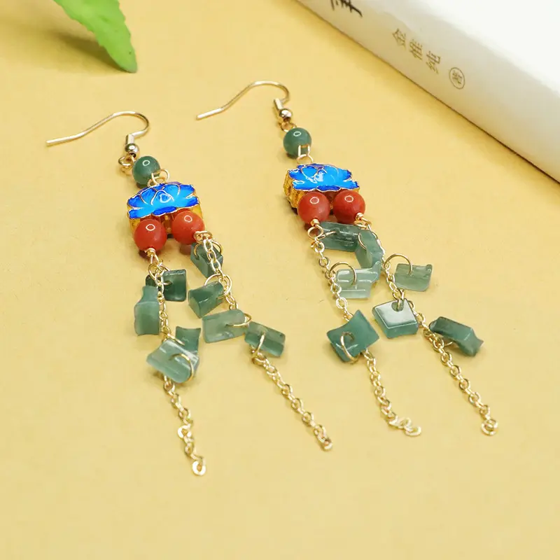 Aiyu Natural Jade Blue Water Earrings Enamel Blue Lotus Ear Hooks Ethnic Style Wholesale Dropshipping S3120909 — feature 7