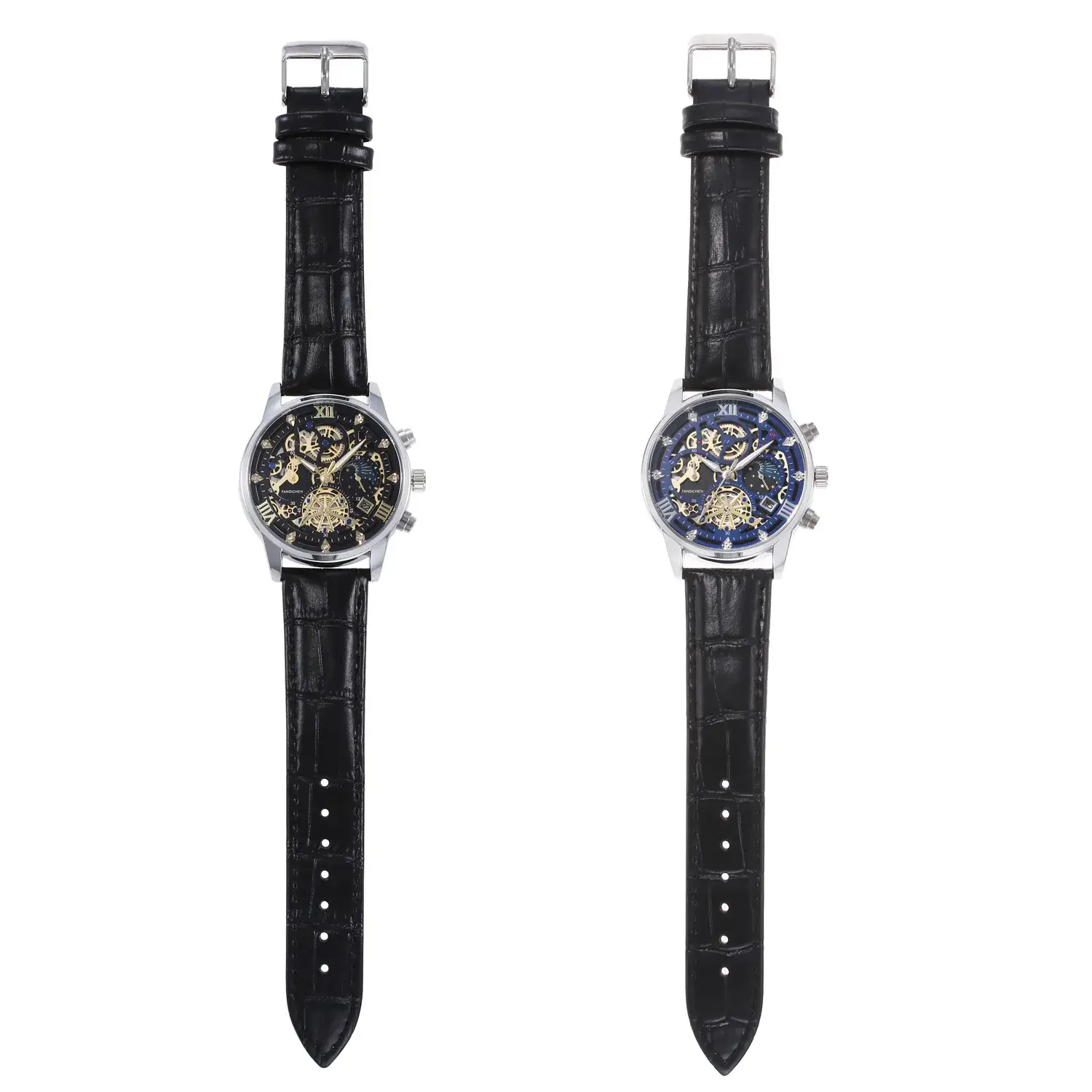 Men's Luxury Skeleton Watch with Blue Dial & Leather Strap - Image 7