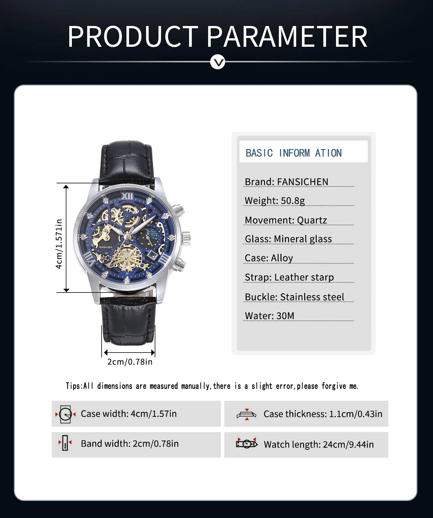 Men's Luxury Skeleton Watch with Blue Dial & Leather Strap — feature 3