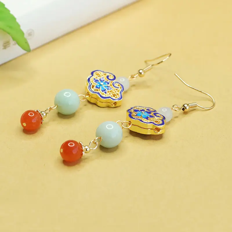 Aiyu Jade Earrings with Enamel Hooks Wholesale - Image 3