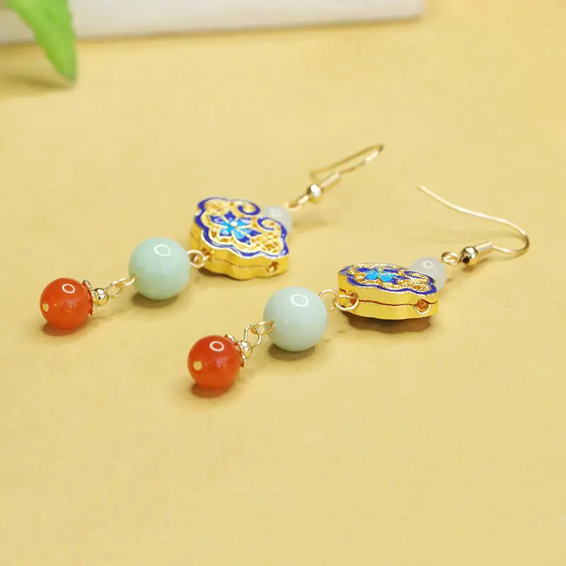 Aiyu Jade Earrings with Enamel Hooks Wholesale - Image 4