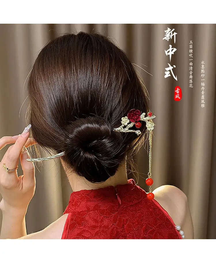 New Year's Red Flower Tassel Hairpin for Women — feature 10