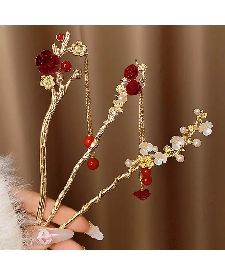 New Year's Red Flower Tassel Hairpin for Women — feature 11