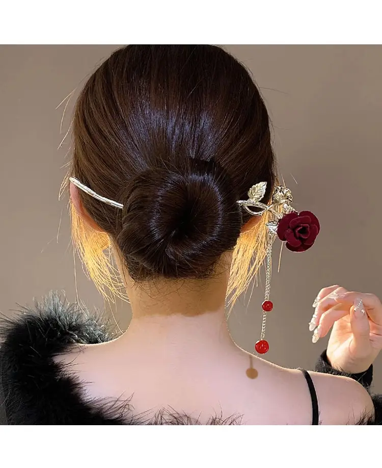 New Year's Red Flower Tassel Hairpin for Women — feature 6