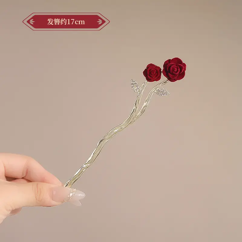 New Year's Red Flower Tassel Hairpin for Women