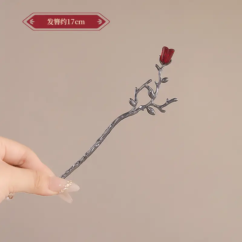 New Year's Red Flower Tassel Hairpin for Women