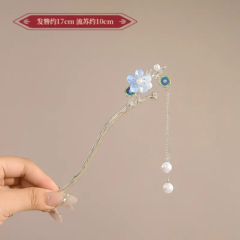 New Year's Red Flower Tassel Hairpin for Women