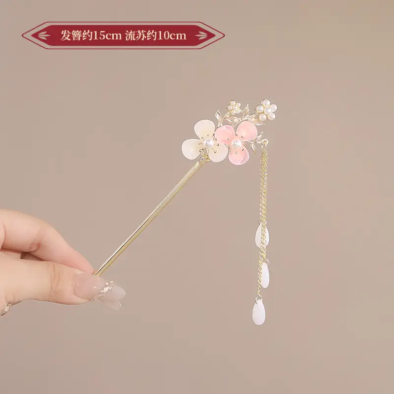 New Year's Red Flower Tassel Hairpin for Women
