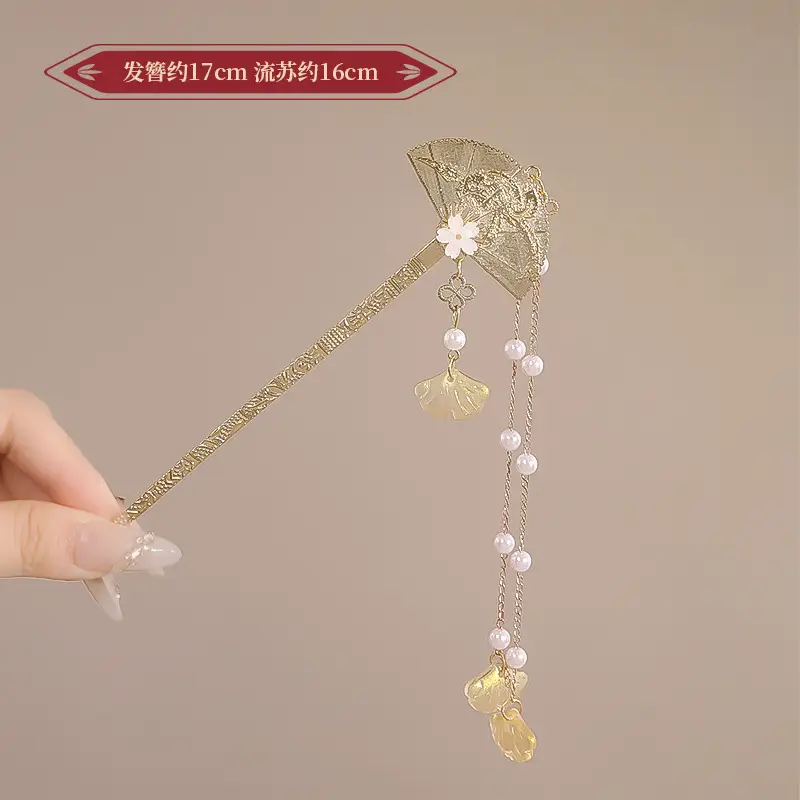 New Year's Red Flower Tassel Hairpin for Women
