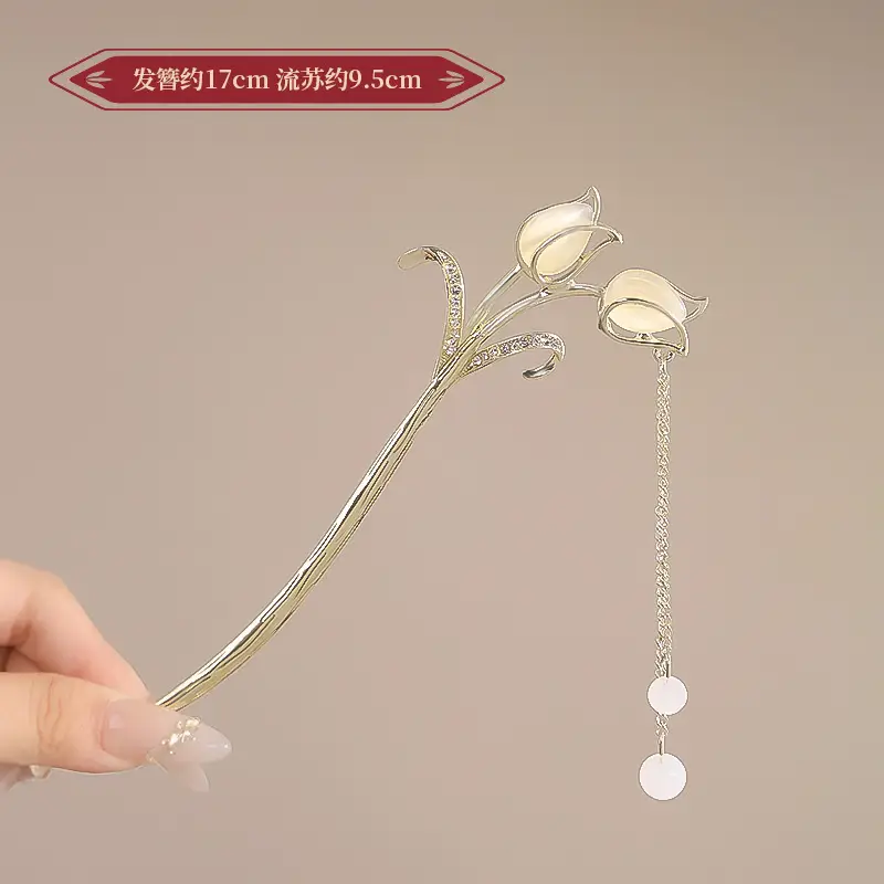 New Year's Red Flower Tassel Hairpin for Women