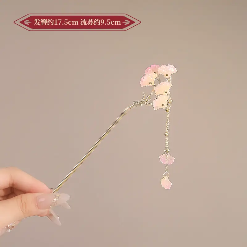 New Year's Red Flower Tassel Hairpin for Women