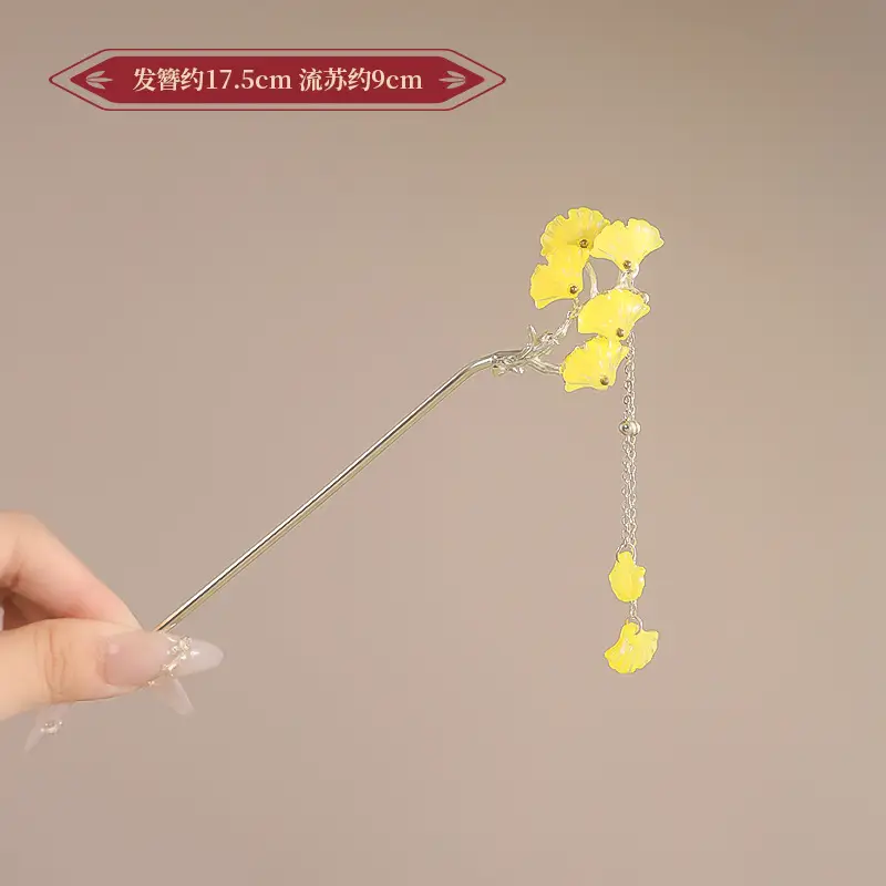 New Year's Red Flower Tassel Hairpin for Women