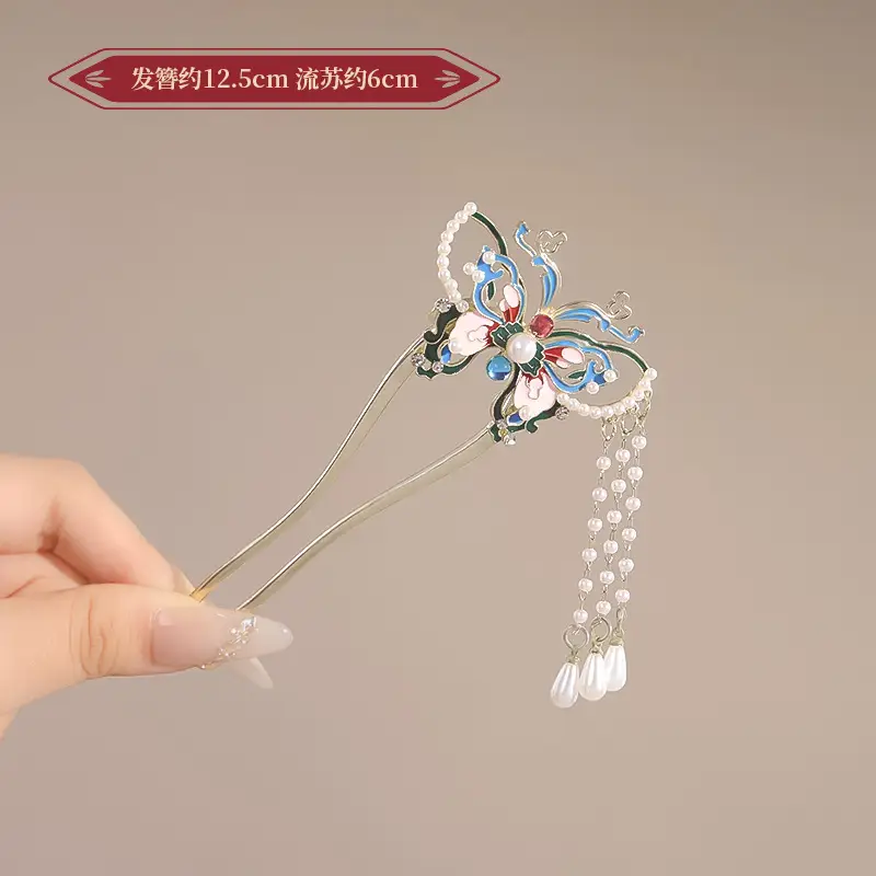 New Year's Red Flower Tassel Hairpin for Women