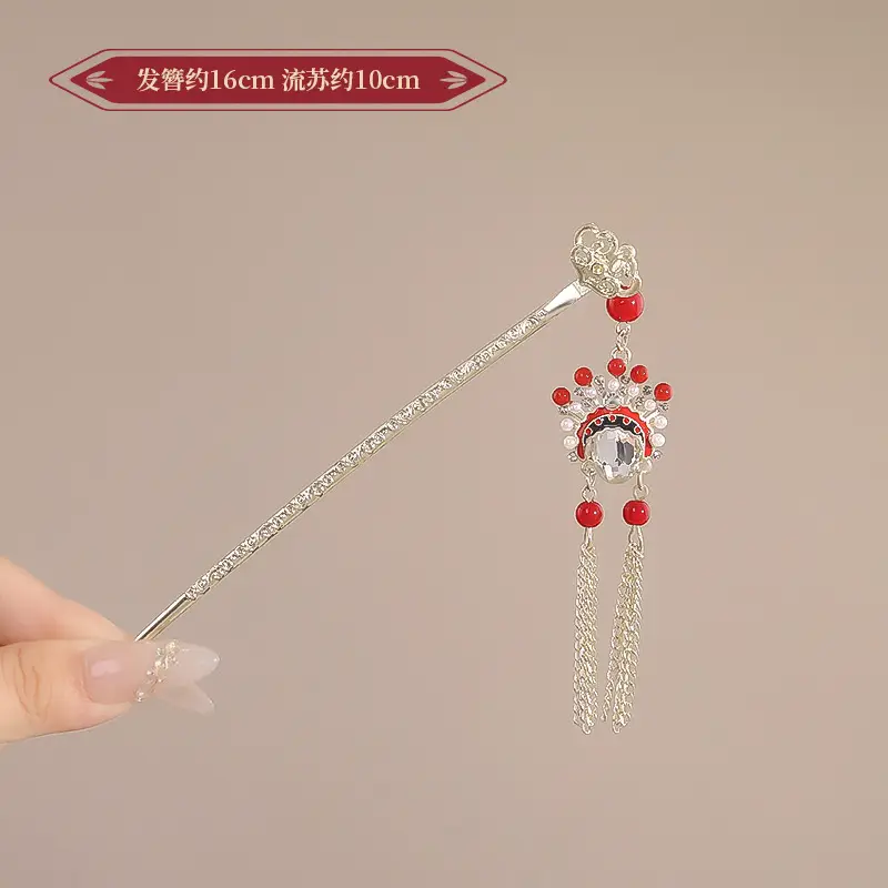 New Year's Red Flower Tassel Hairpin for Women