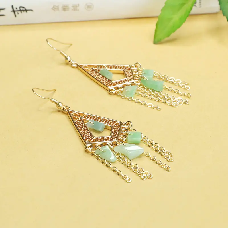 Green Jade Fruit Geometric Earrings for Women - Image 3