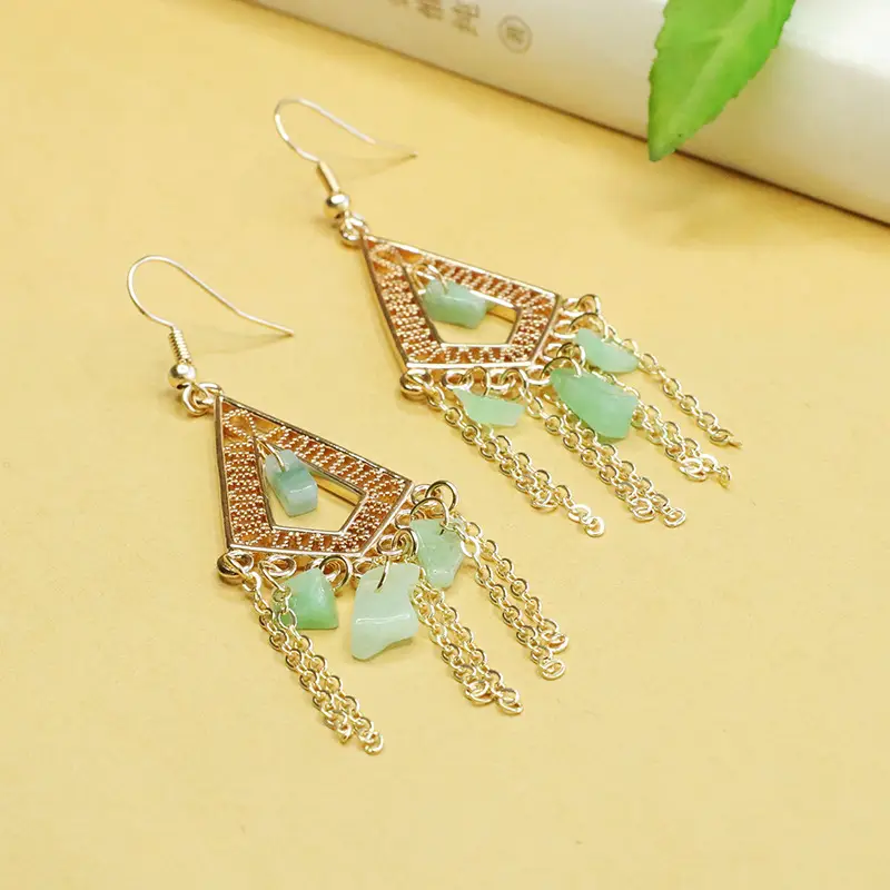 Green Jade Fruit Geometric Earrings for Women - Image 4