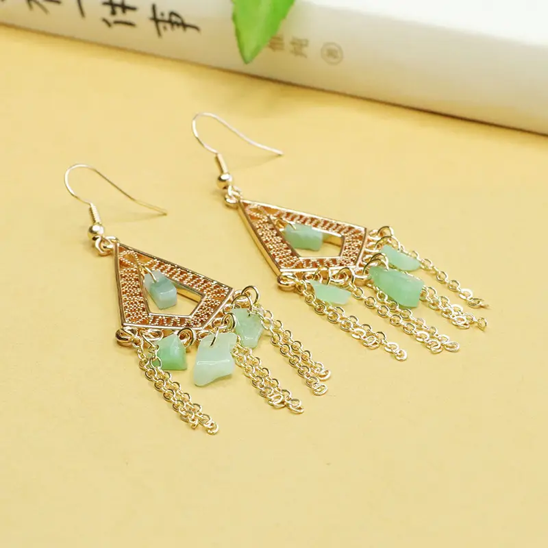 Green Jade Fruit Geometric Earrings for Women - Image 5