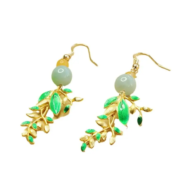 Jade Leaf Earrings for Women Green Jade Ear Hooks - Image 5