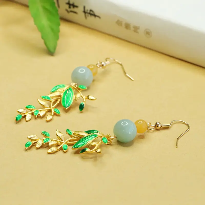 Jade Leaf Earrings for Women Green Jade Ear Hooks — feature 3