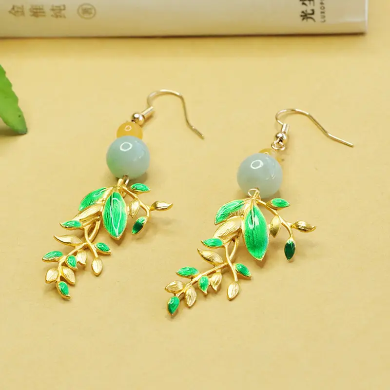 Jade Leaf Earrings for Women Green Jade Ear Hooks — feature 9