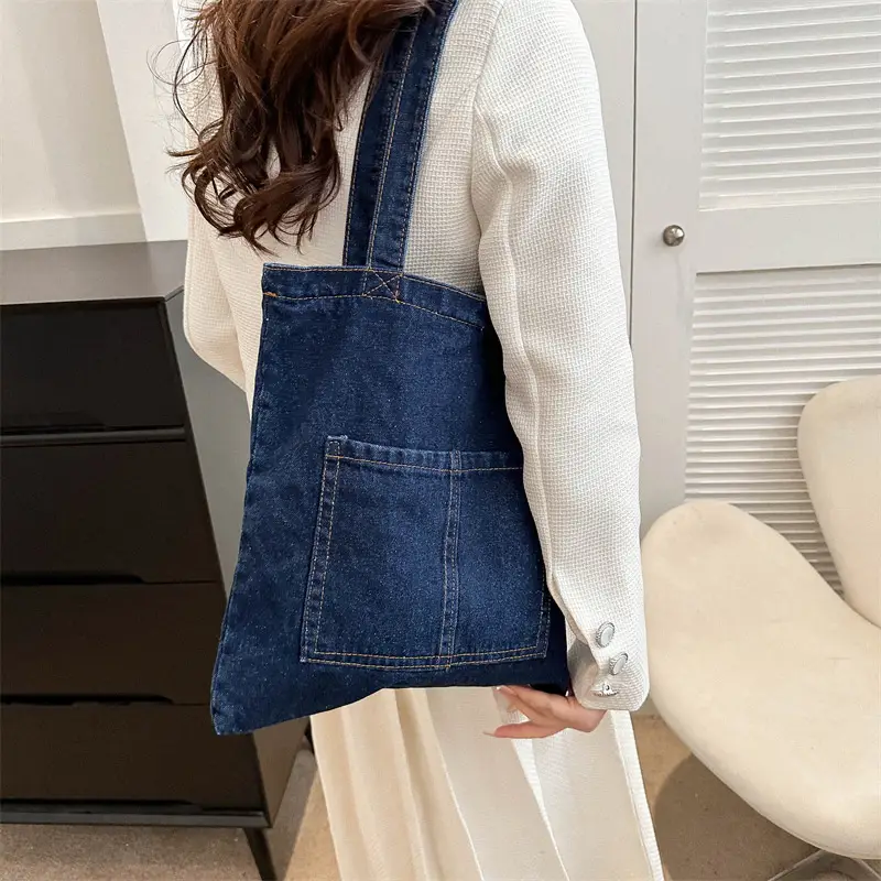 Denim Shoulder Bag Korean Style Women's Canvas Shopping Bag - Image 5