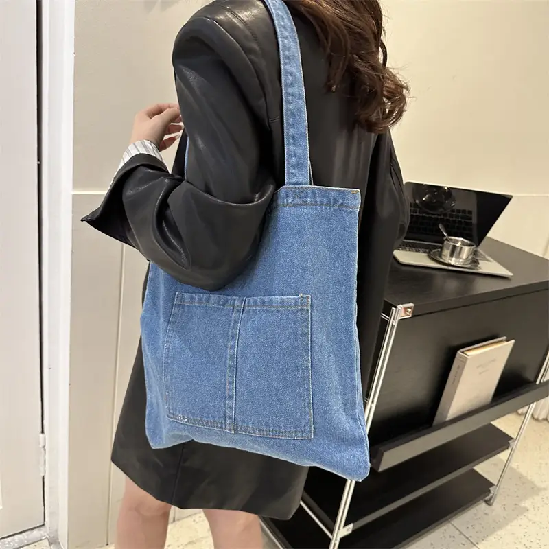 Denim Shoulder Bag Korean Style Women's Canvas Shopping Bag - Image 6