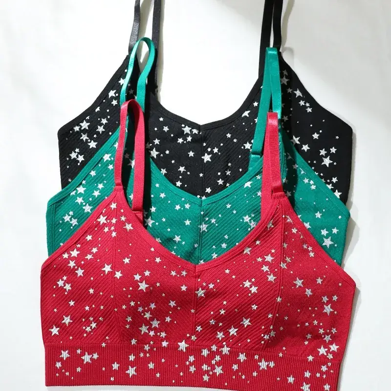 Red Printed Star Seamless Sports Bra for Women - Image 4