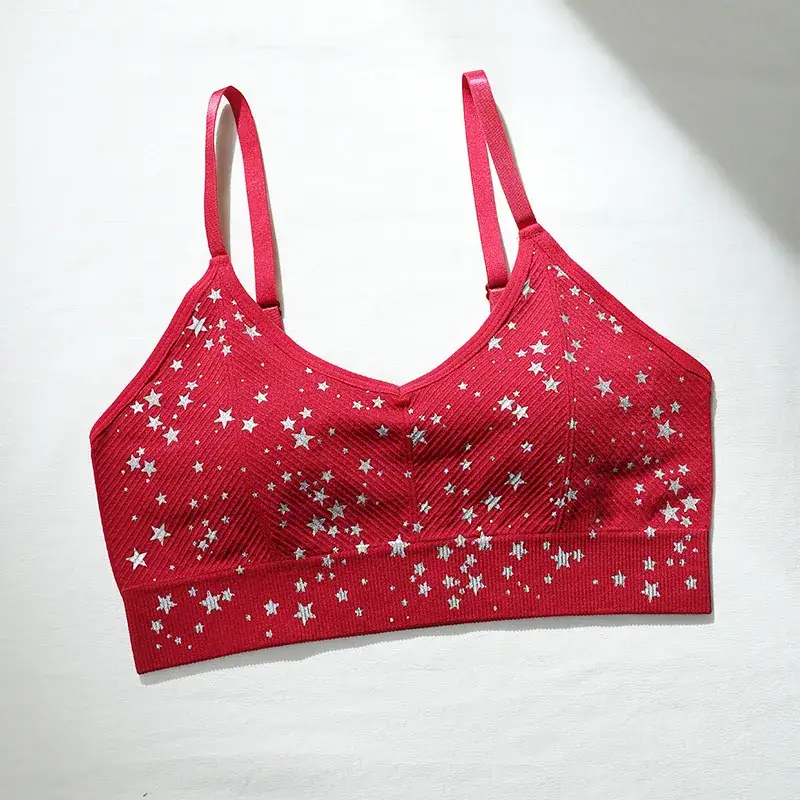 Red Printed Star Seamless Sports Bra for Women — feature 15