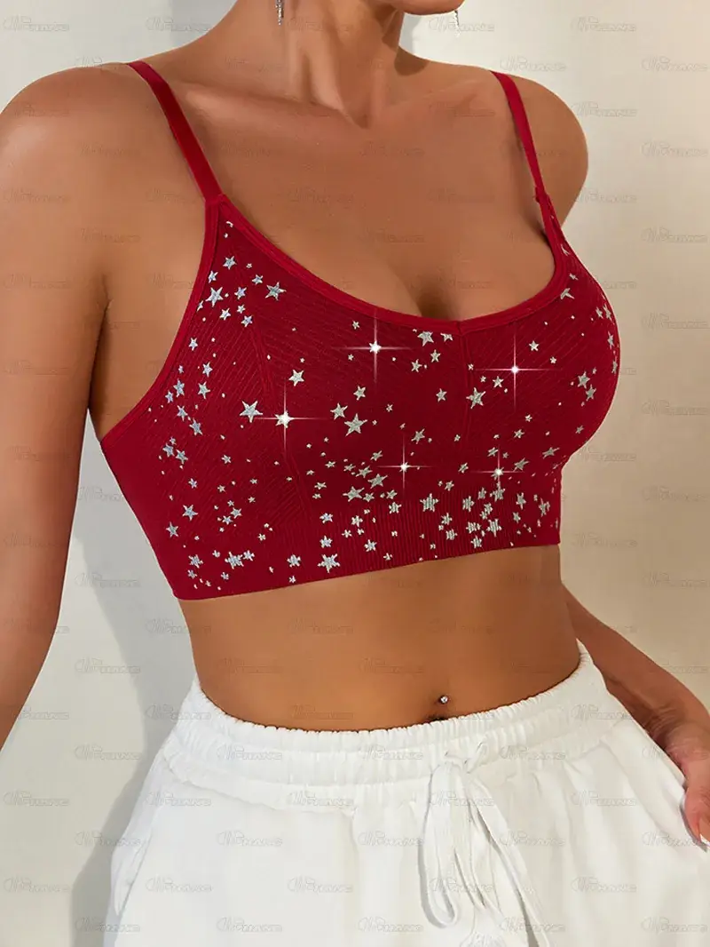 Red Printed Star Seamless Sports Bra for Women — feature 3