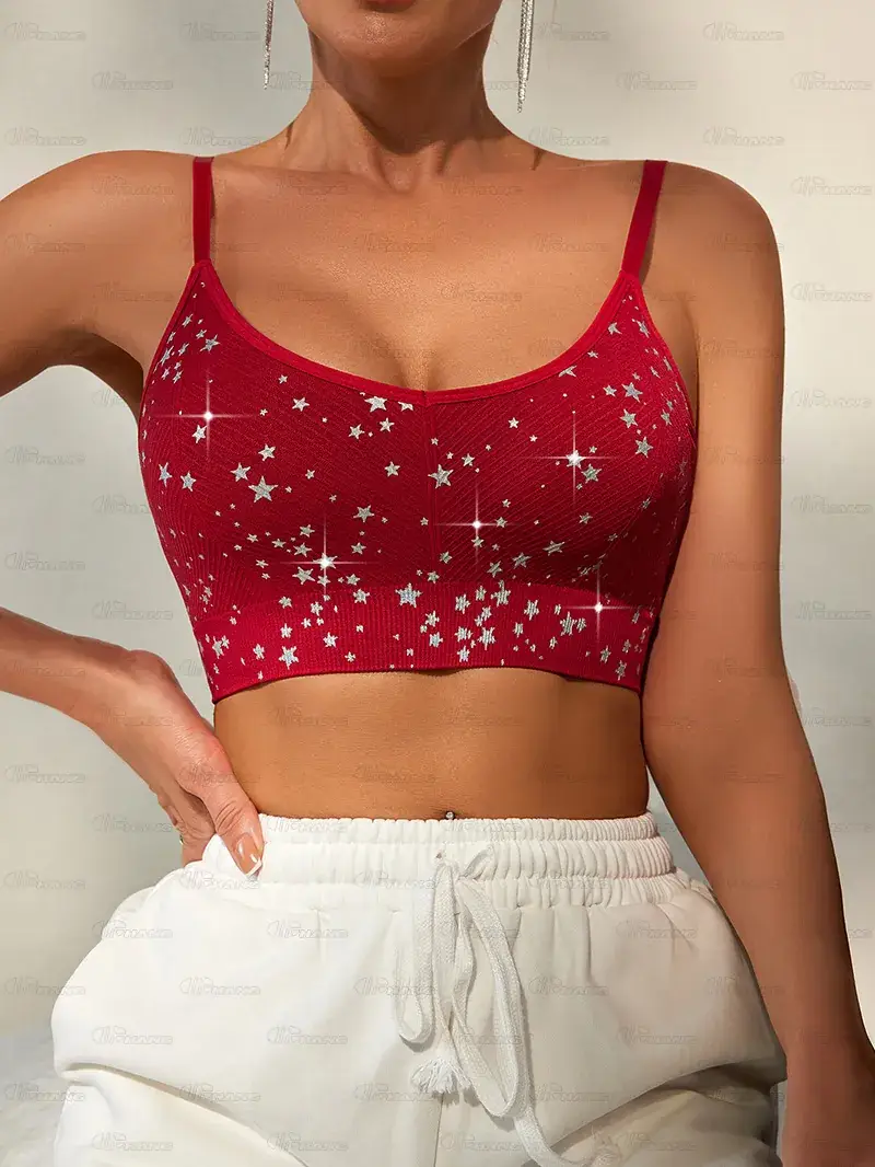 Red Printed Star Seamless Sports Bra for Women — feature 4