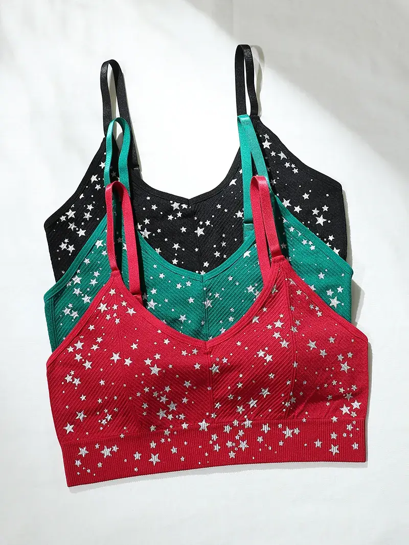 Red Printed Star Seamless Sports Bra for Women — feature 8