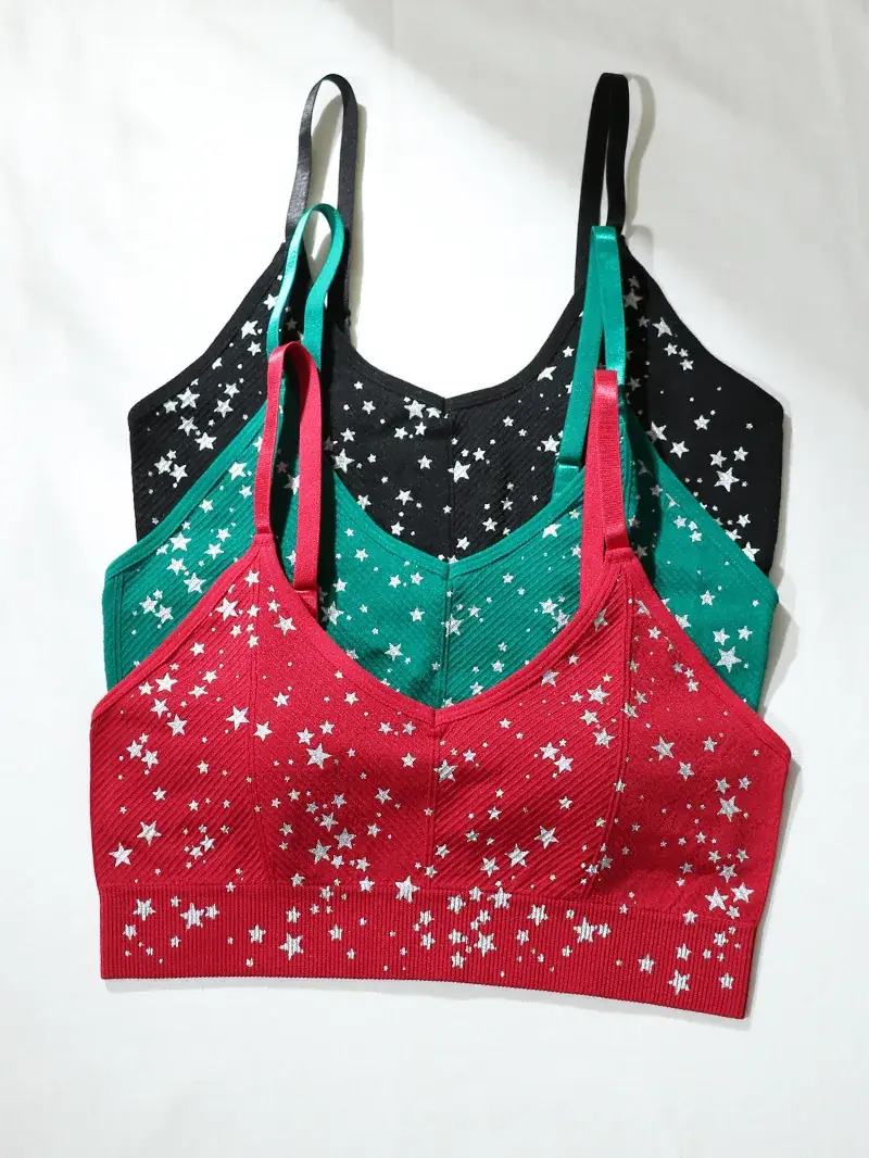 Red Printed Star Seamless Sports Bra for Women