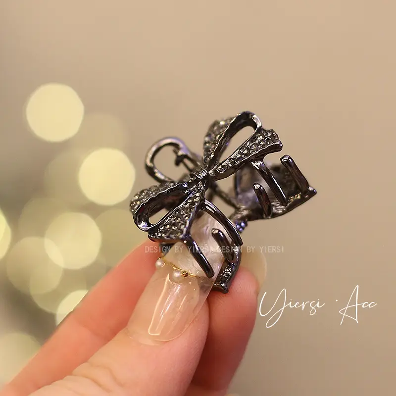 Rhinestone Bow Clip Bangs for Girls Retro Princess Style - Image 4