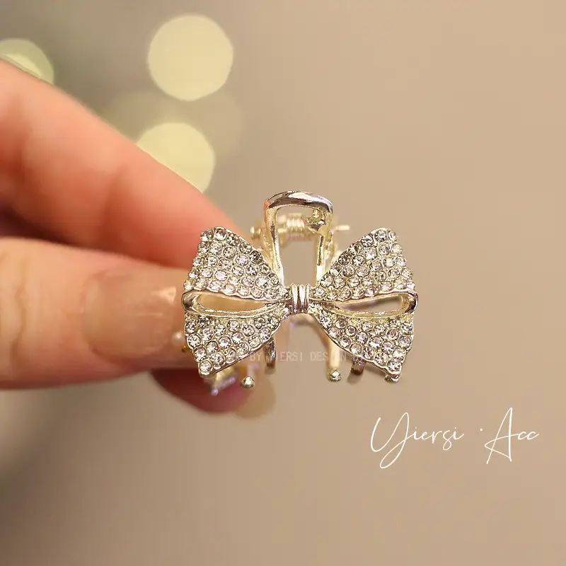 Rhinestone Bow Clip Bangs for Girls Retro Princess Style - Image 5