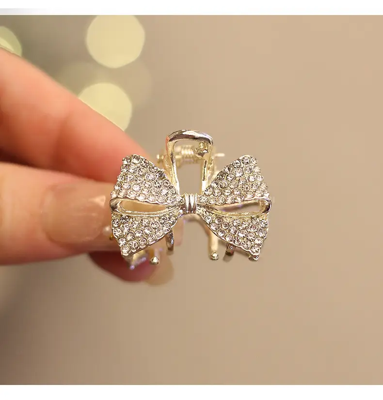 Rhinestone Bow Clip Bangs for Girls Retro Princess Style - Image 2