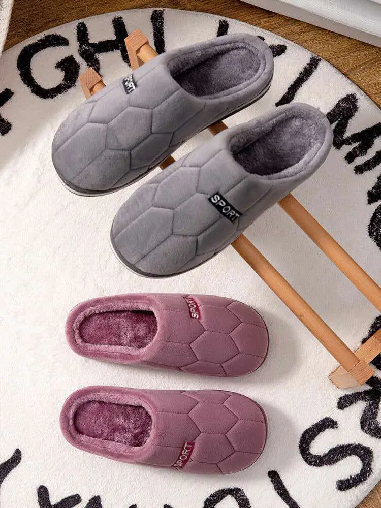Autumn and Winter Home cotton slippers men's home indoor thermal non-slip soft bottom couple slippers men's winter extra large size — feature 2