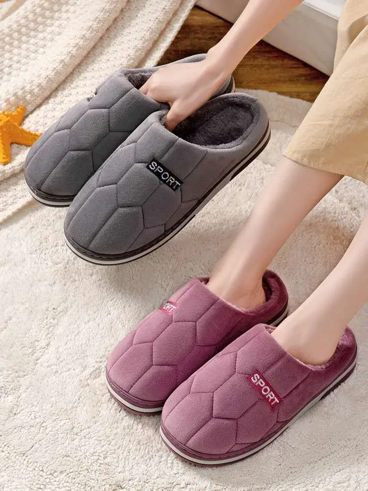 Autumn and Winter Home cotton slippers men's home indoor thermal non-slip soft bottom couple slippers men's winter extra large size — feature 9